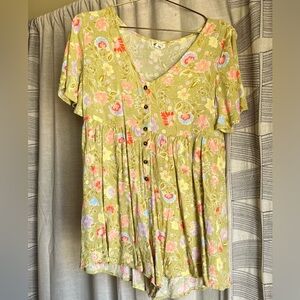 Billabong Green Floral Romper Size S Boho